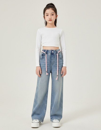 Pantalon Parachute Jean Ample Enfant Fille Décontracté - Bleu