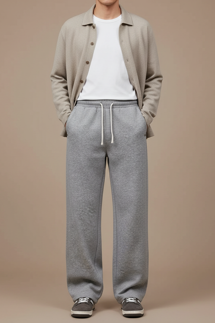 Pantalon Parachute Gris Ample Molleton Décontracté Cordon
