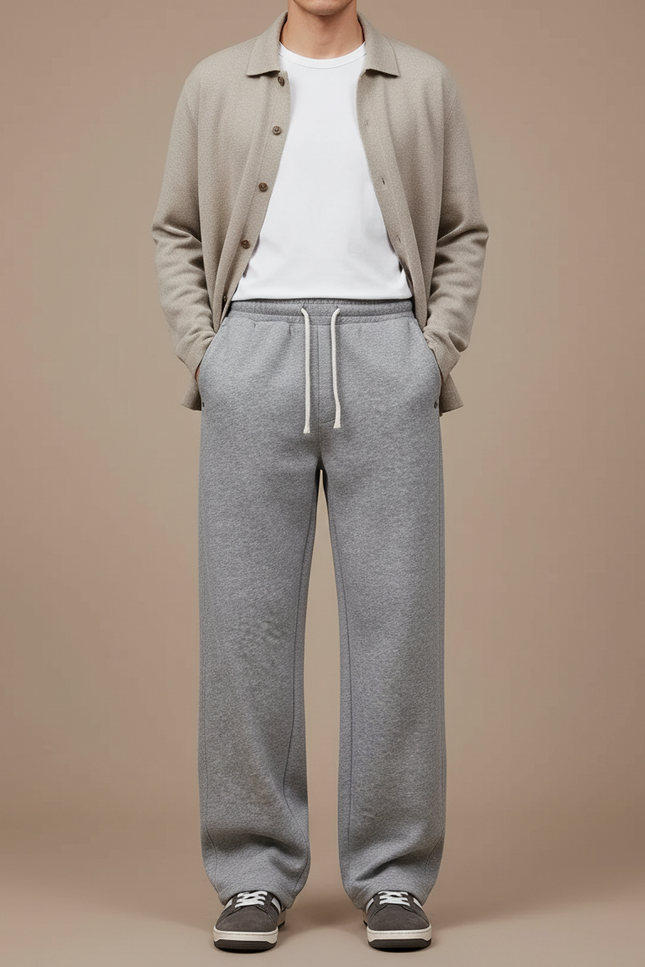 Pantalon Parachute Gris Ample Molleton Décontracté Cordon