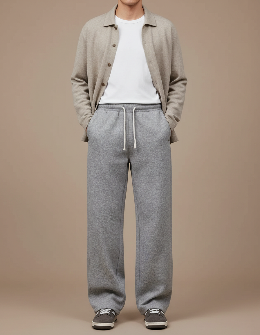 Pantalon Parachute Gris Ample Molleton Décontracté Cordon