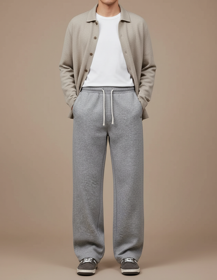 Pantalon Parachute Gris Ample Molleton Décontracté Cordon