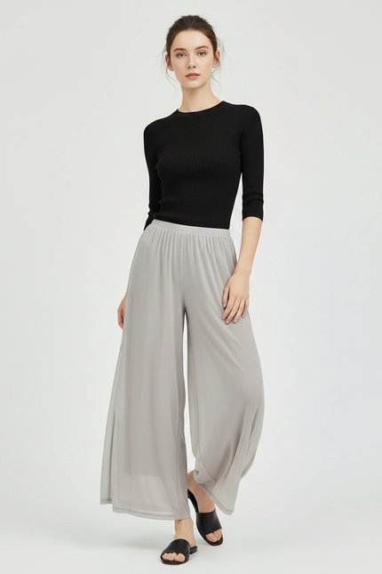 Pantalon Parachute Gris Fluide Ample Maille Femme