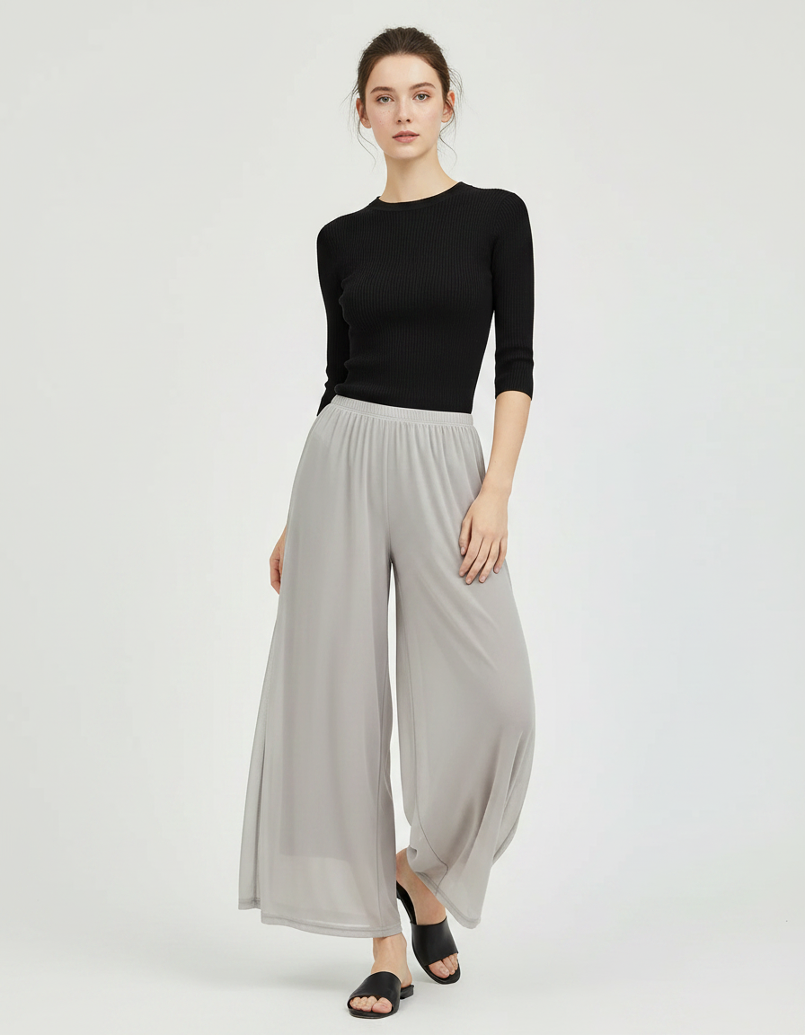 Pantalon Parachute Gris Fluide Ample Maille Femme