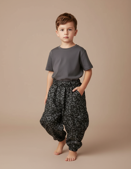 Pantalon Parachute Gris Imprimé Léopard Ample Enfant - Molleton