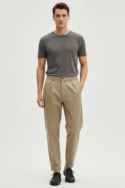 Pantalon Parachute Homme Kaki Taille Elastique - Gabardine