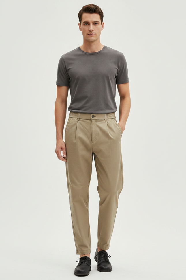 Pantalon Parachute Homme Kaki Taille Elastique - Gabardine