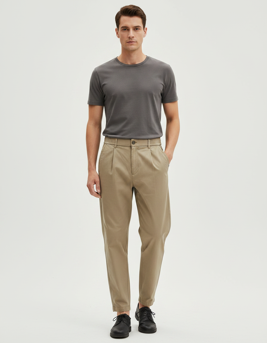 Pantalon Parachute Homme Kaki Taille Elastique - Gabardine