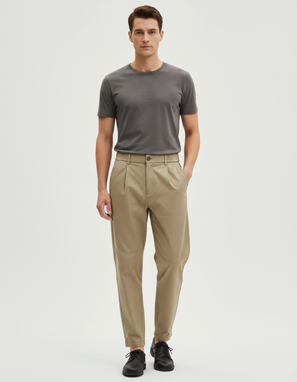 Pantalon Parachute Homme Kaki Taille Elastique - Gabardine