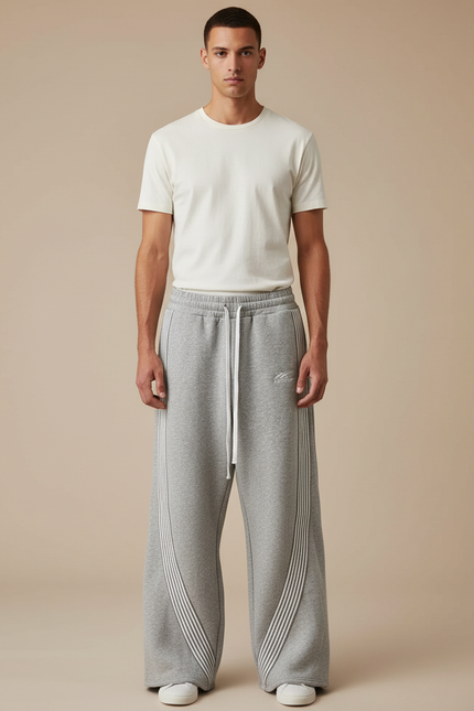 Pantalon Parachute Gris Ample Rayures Jogging Homme - Molleton