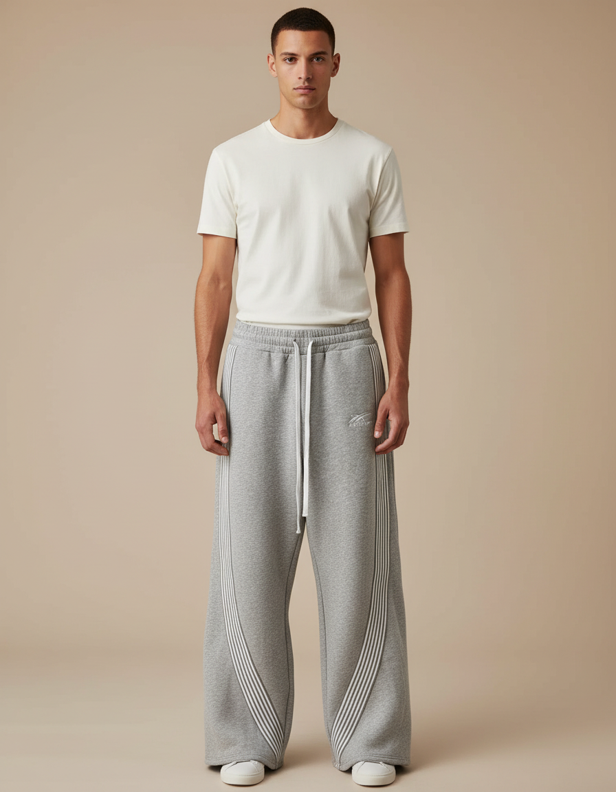 Pantalon Parachute Gris Ample Rayures Jogging Homme - Molleton