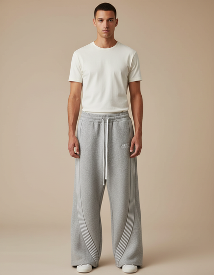 Pantalon Parachute Gris Ample Rayures Jogging Homme - Molleton
