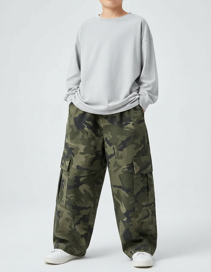 Pantalon Parachute Camouflage Cargo Large Garçon - Imprimé Toile