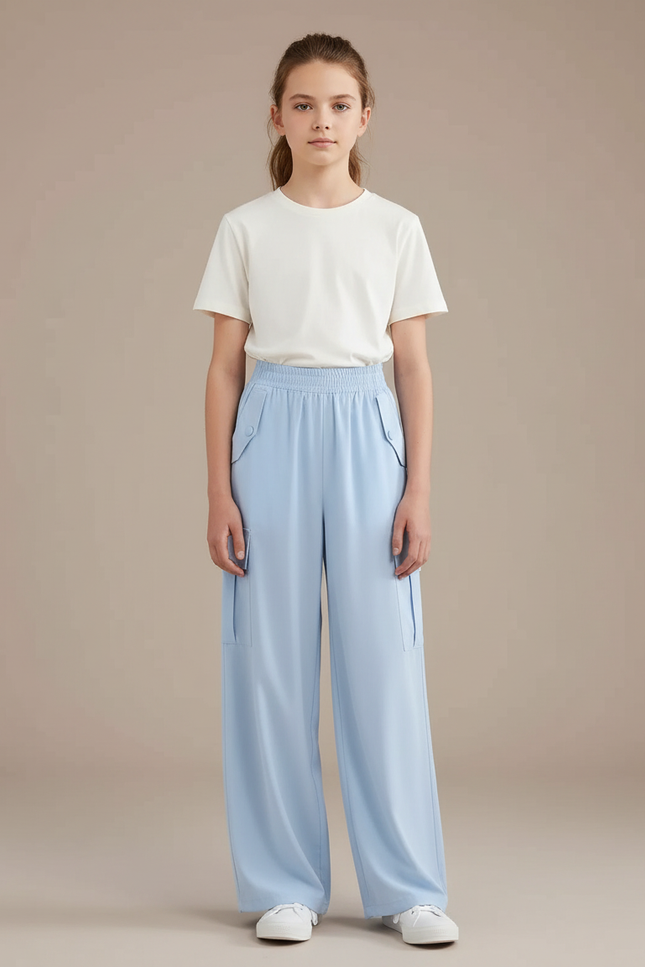 Pantalon Parachute Bleu Ciel Fluide Cargo Fille - Polyester