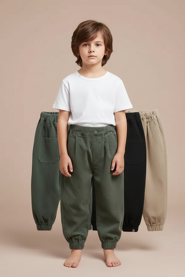 Pantalon Parachute Coton Ample Cargo Enfant - Kaki