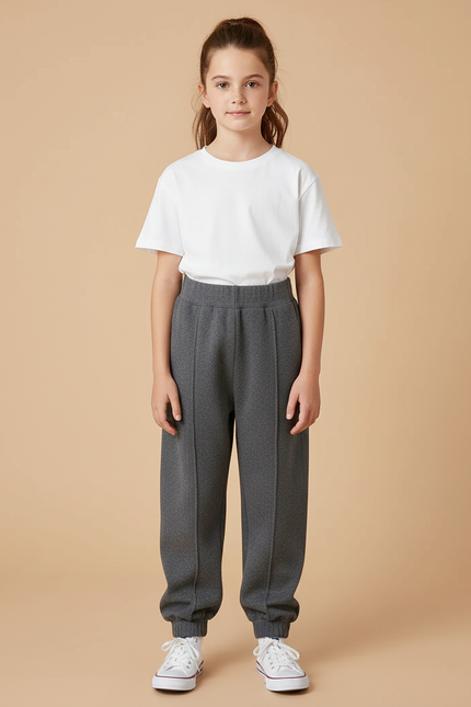 Pantalon Parachute Gris Tricoté Ample Fille Hiver - Molleton