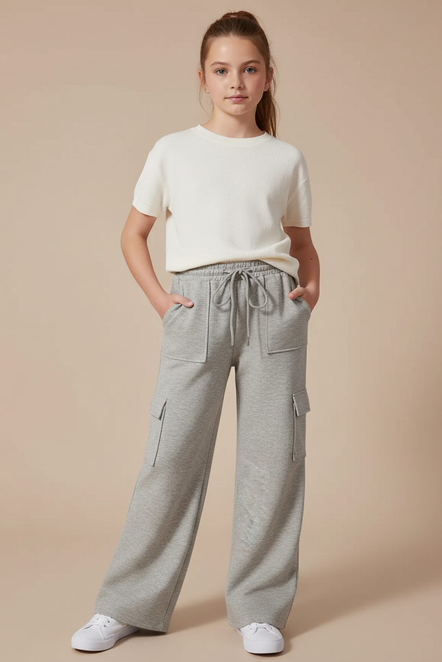 Pantalon Parachute Gris Ample Coton Cargo Enfant - Molleton