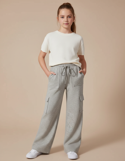 Pantalon Parachute Gris Ample Coton Cargo Enfant - Molleton