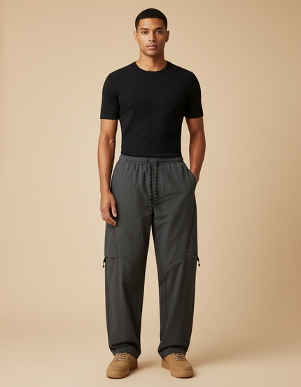 Pantalon Parachute Gris Cargo Ample Zippé Homme - Polyester