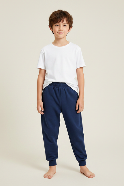 Pantalon Parachute Bleu Marine Ample Molletonné Garçon