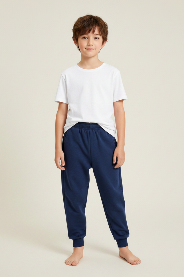 Pantalon Parachute Bleu Marine Ample Molletonné Garçon
