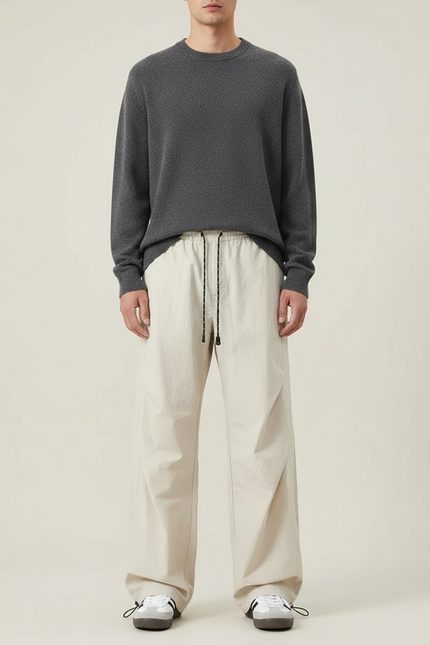 Pantalon Parachute Beige Ample Décontracté Homme - Polyester