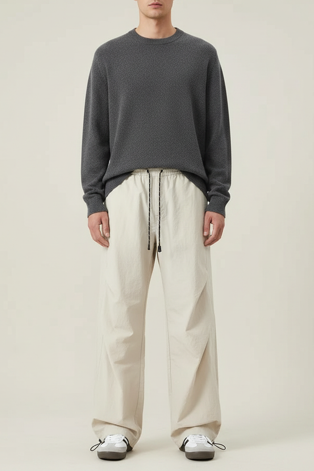 Pantalon Parachute Beige Ample Décontracté Homme - Polyester
