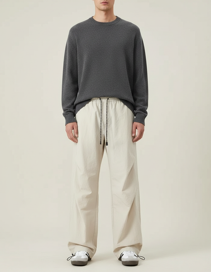Pantalon Parachute Beige Ample Décontracté Homme - Polyester