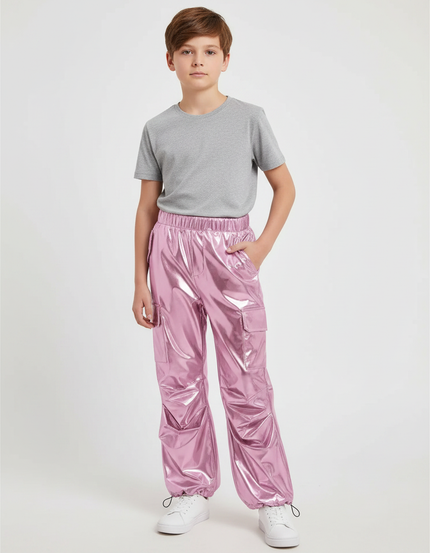 Pantalon Parachute Métallique Rose Ample Enfant Brillant - Polyester