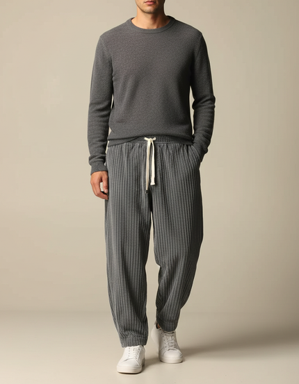 Pantalon Parachute Gris Côtelé Ample Cordon Décontracté Homme - Cordé