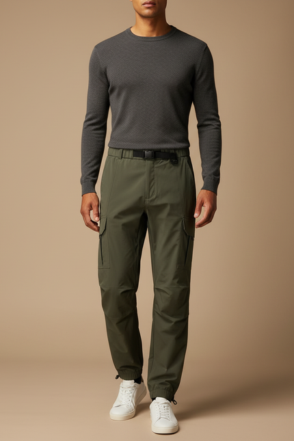 Pantalon Parachute Kaki Cargo Cordon Homme Moderne - Polyester
