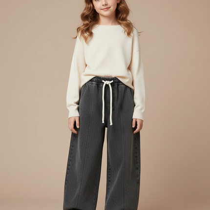 Pantalon Parachute Fille Gris Taille Elastique - Jean