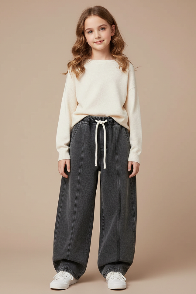 Pantalon Parachute Fille Gris Taille Elastique - Jean