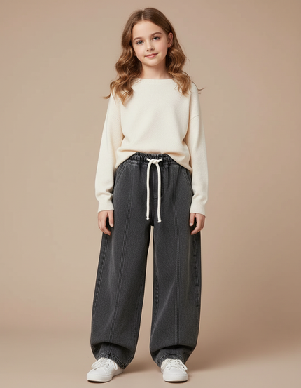Pantalon Parachute Fille Gris Taille Elastique - Jean