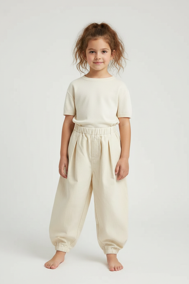 Pantalon Parachute Beige Ample Coton Enfant Décontracté