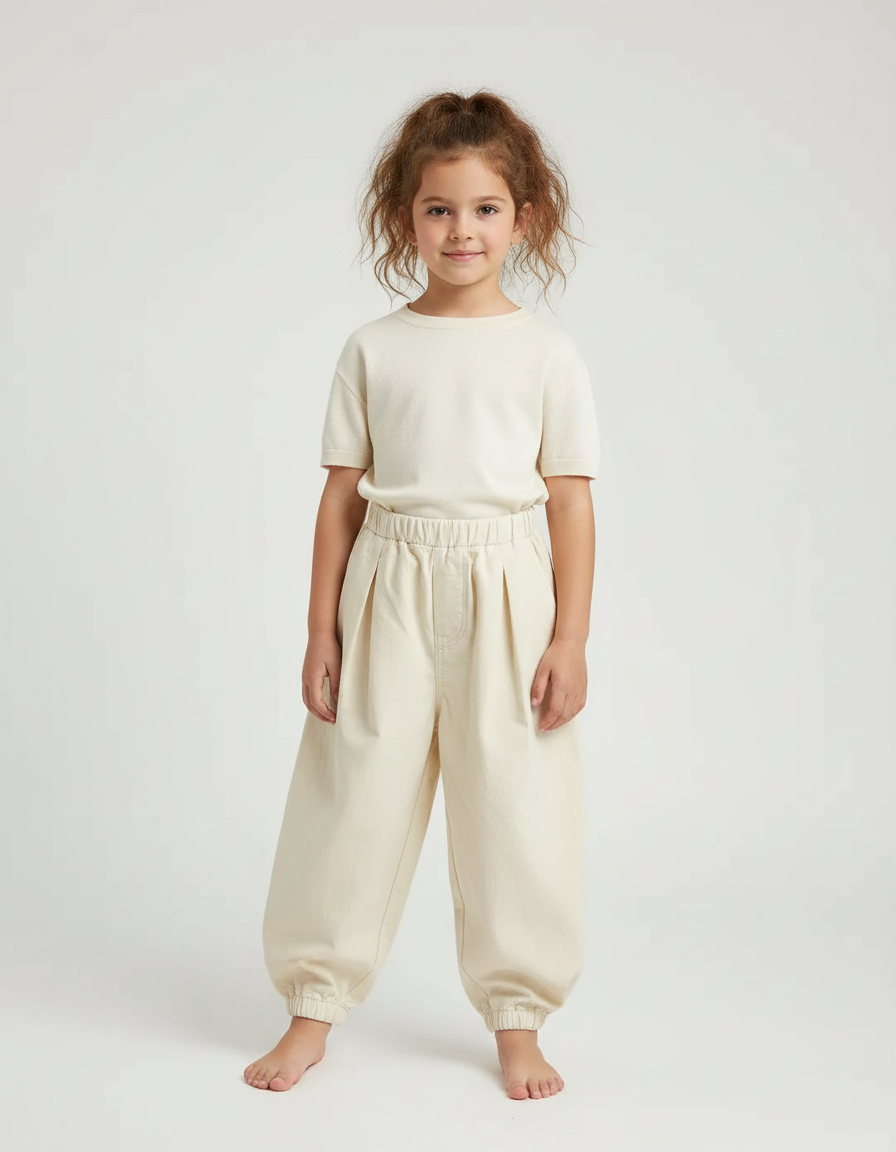 Pantalon Parachute Beige Ample Coton Enfant Décontracté