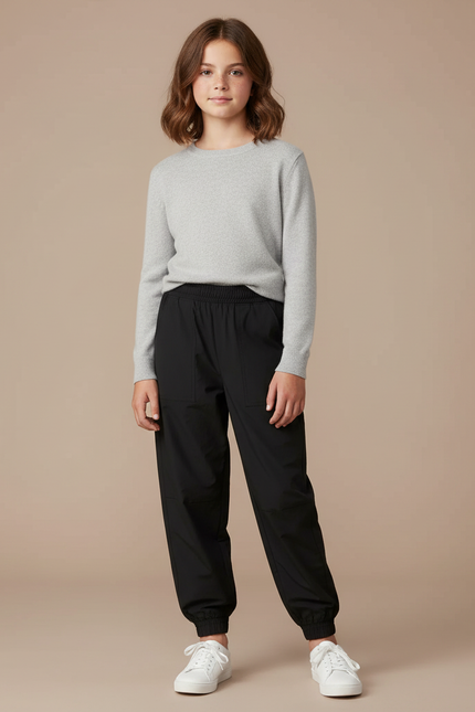 Pantalon Parachute Noir Ample Fille Occasionnel - Polyester