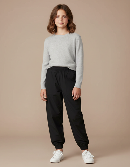 Pantalon Parachute Noir Ample Fille Occasionnel - Polyester