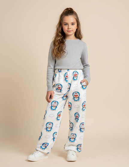 Pantalon Parachute Blanc Polaire Ample Doraemon Fille - Molleton