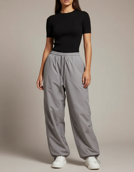 Pantalon Parachute Gris Ample Décontracté Fluide Femme - Polyester