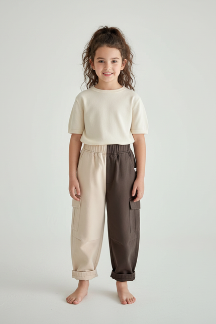 Pantalon Parachute Bicolore Coton Ample Cargo Enfant - Multicolore