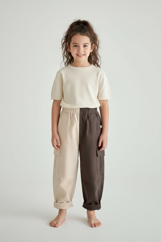 Pantalon Parachute Bicolore Coton Ample Cargo Enfant - Multicolore