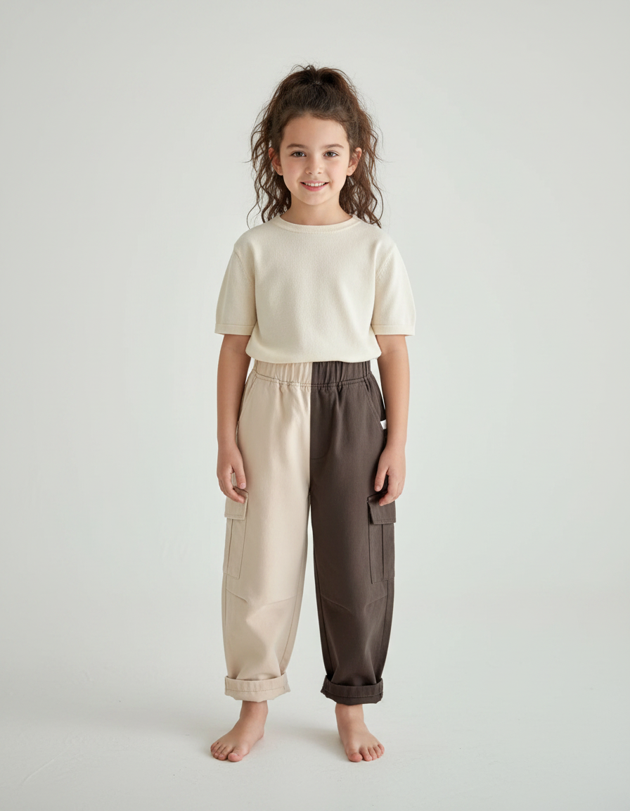 Pantalon Parachute Bicolore Coton Ample Cargo Enfant - Multicolore