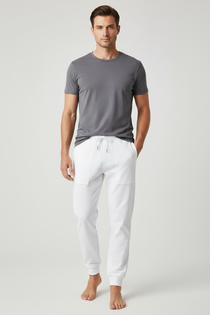 Pantalon Parachute Blanc Coton Ample Décontracté Homme - Molleton