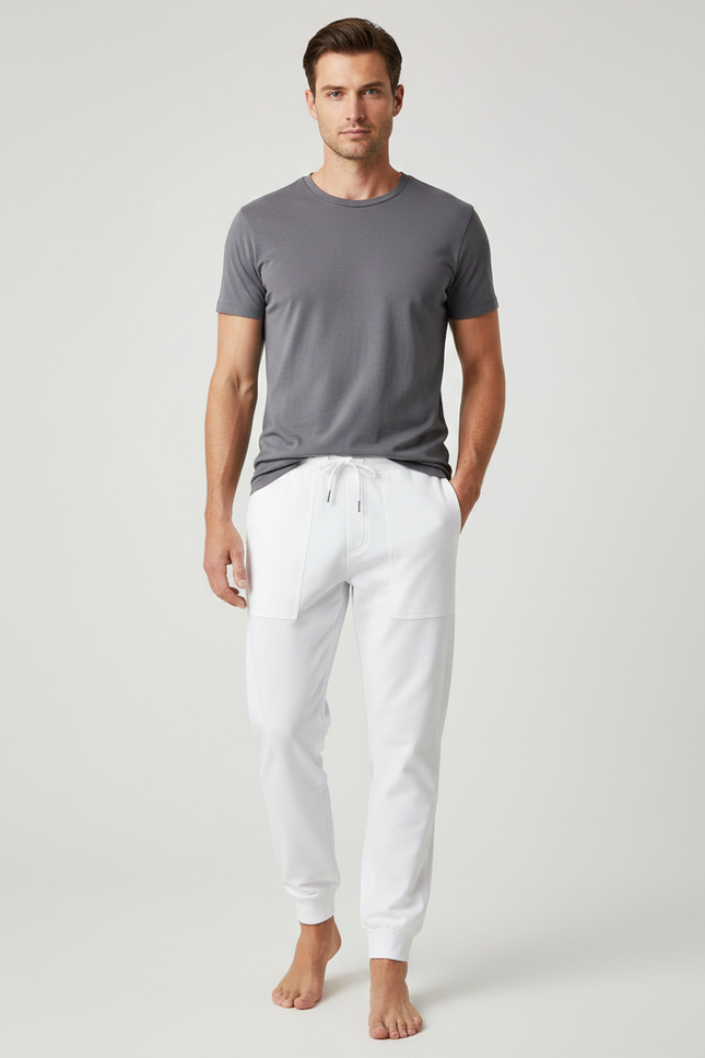 Pantalon Parachute Blanc Coton Ample Décontracté Homme - Molleton