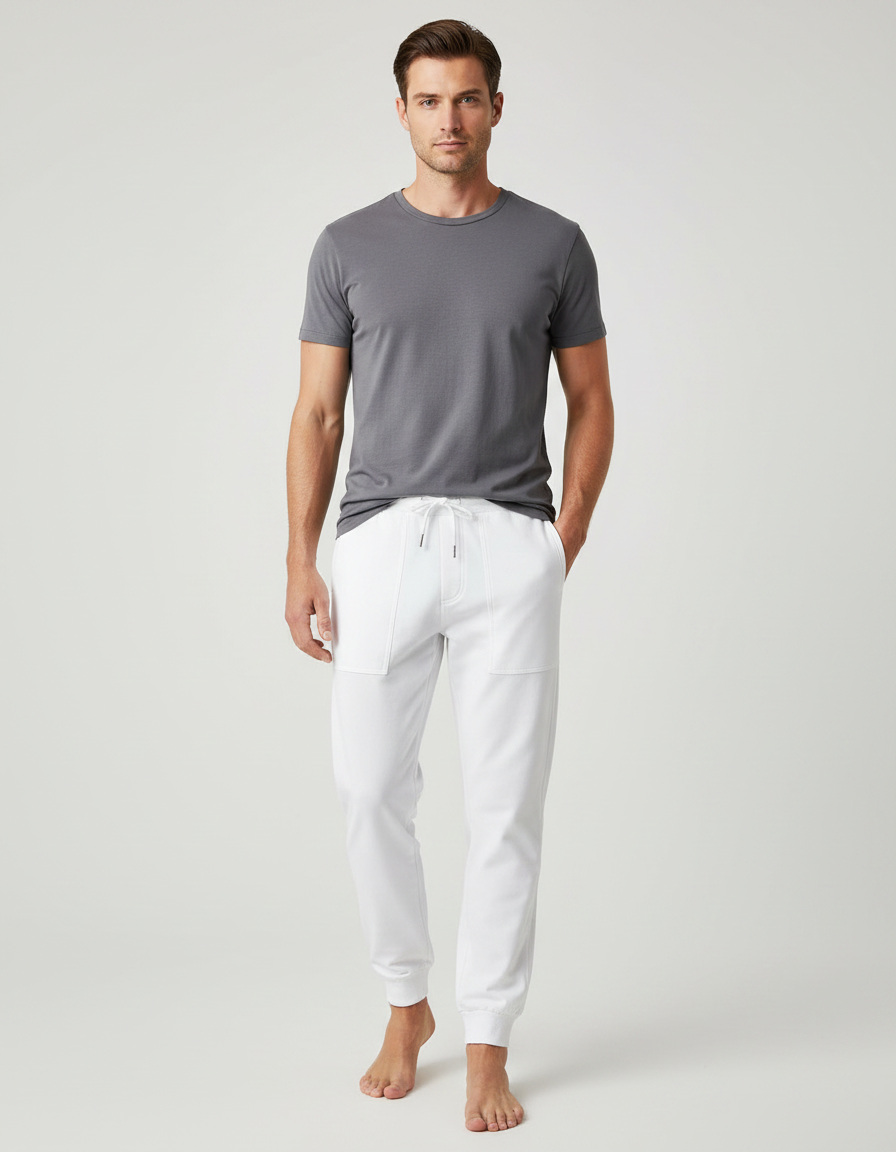 Pantalon Parachute Blanc Coton Ample Décontracté Homme - Molleton