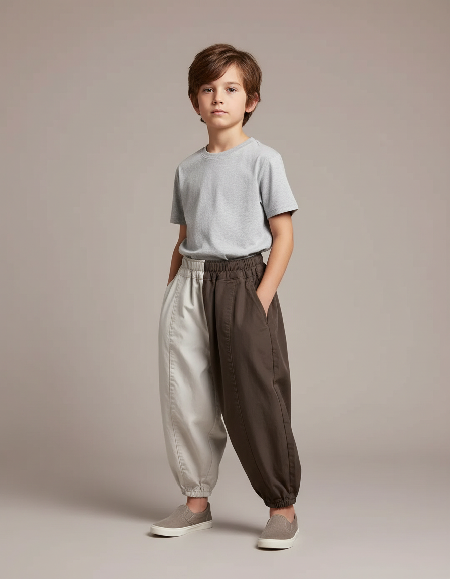 Pantalon Parachute Bicolore Ample Garçon Décontracté - Multicolore Toile