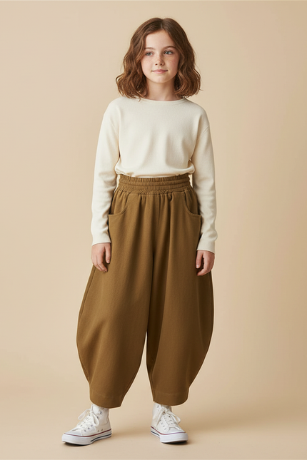Pantalon Parachute Marron Ample Coton Enfant - Molleton