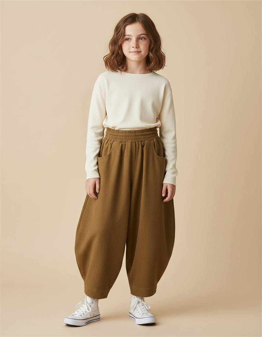 Pantalon Parachute Marron Ample Coton Enfant - Molleton