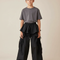 Pantalon Parachute Noir Ample Dentelle Volants Unisexe - Polyester