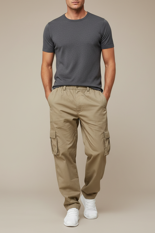 Pantalon Parachute Kaki Ample Coton Cargo Homme